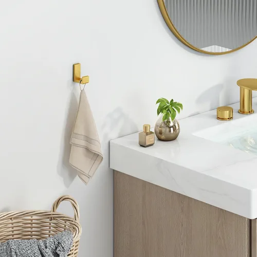 Vista 3 de Gancho Simple de Ángulo para Toalla de Baño, Gancho de Pared para Abrigatos de Ducha de Acero Inoxidable SUS 304, Perchero para Bata de Baño, Dorado