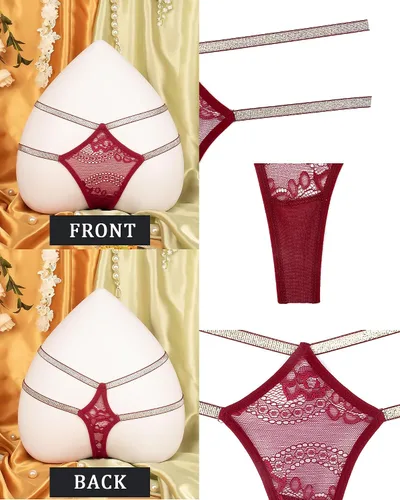 Vista 98 de Ropa interior con purpurina transpirable con encaje sexy para mujer