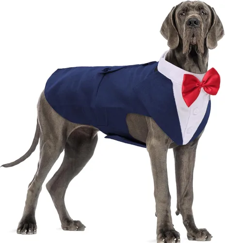 Vista 15 de DORA BRIDAL Esmoquin para perros pequeños, traje de perro y corbatín, traje formal de boda para perros, conjunto de esmoquin y bandana para Negro