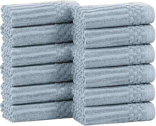 Vista 68 de Superior Juego de 6 toallas de algodón sólido y acanalado, toallas de cara de 13 x 13 pulgadas, toallas de mano de 16 x 28 pulgadas, toallas de baño