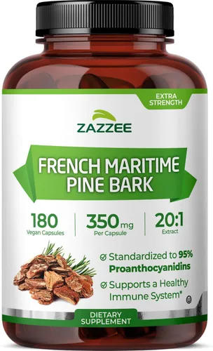 Vista 10 de Zazzee Extracto de corteza de pino marítimo francés extra fuerte 20:1, 60 cápsulas