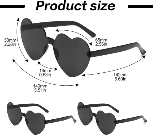 Vista 9 de Lentes de sol con forma de corazón, 2 pares de lentes de sol en forma de corazón, gafas de sol rave para mujeres, regalos de fiesta