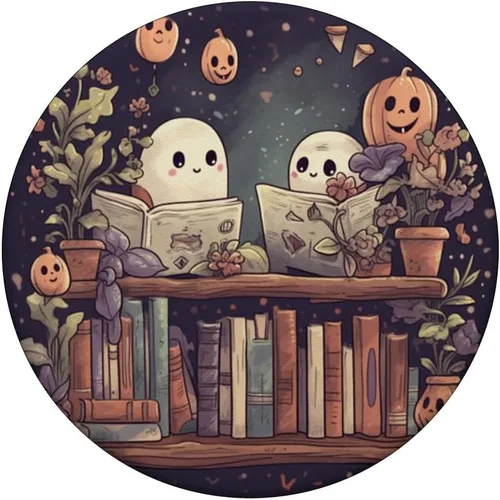 Vista 3 de Fantasmas lindos libros de lectura de Halloween bibliotecario amante de los libros PopSockets estándar PopGrip