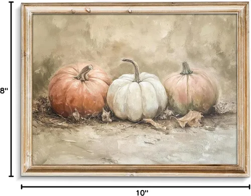 Vista 8 de uniro Arte de Pared de Pintura Rústica de Calabaza de Otoño, Pintura de Naturaleza Muerta de Calabaza, Arte Rústico de Otoño, Impresión de Pared