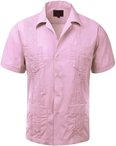 Vista 4 de vkwear Guayabera - Camisa de vestir casual con botones y manga corta para hombre
