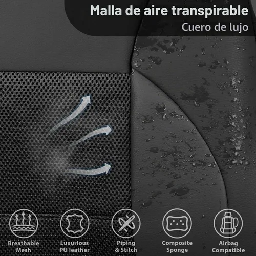 Vista 5 de CAR PASS Fundas de Asiento de Cuero de Malla de Aire Transpirable Cubierta de Asiento de Automóvil Juego Completo Esponja Súper de 5mm
