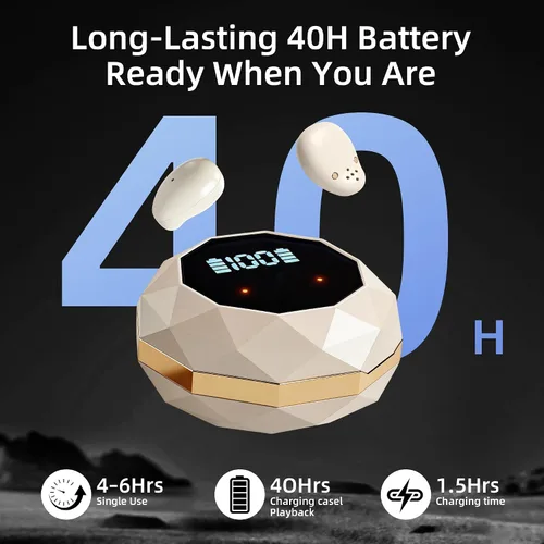 Vista 3 de Auriculares para dormir de lado, mini Bluetooth inalámbrico invisible 5.4, auriculares para dormir con pantalla LED, auriculares pequeños