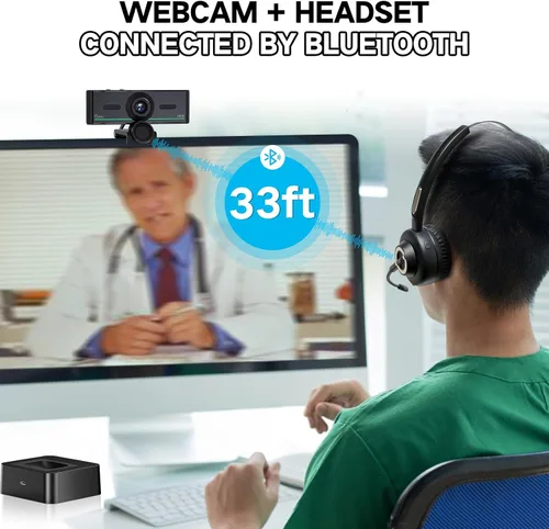 Vista 4 de Gsou - Cámara web 1080P con micrófono para escritorio, corrección automática de luz, cubierta de privacidad, cámara web de computadora, conexión