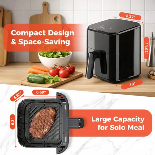 Vista 4 de NEWBULIG Freidora de aire, freidora digital compacta de 3 cuartos de galón con placa antiadherente y cesta apta para lavavajillas, comidas rápidas