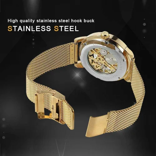 Vista 7 de Dentily Reloj de esqueleto para hombre clásico con número romano Steampunk Reloj mecánico Relojes de viento para hombre (azul)