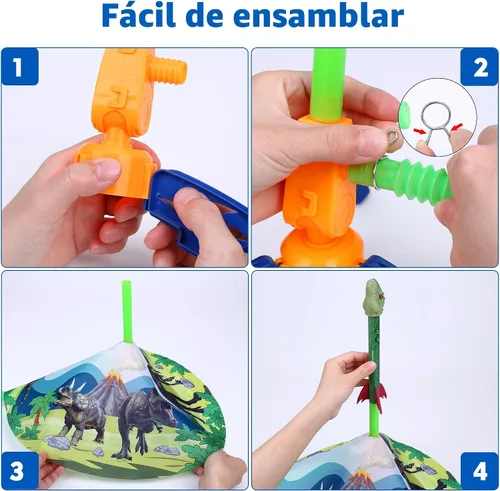 Vista 6 de Gizzjoy Lanzador de cohetes de juguete de dinosaurio para niños, lanza hasta 100 pies, 4 cohetes, juguetes exteriores para niños, juguetes