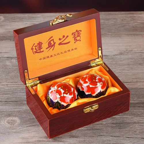 Vista 5 de 1.97 '' Bolas de Baoding Chino Ejercicio de Mano Bolas de Masaje con Caja Rosa Roja Patrón Bolas Azules con Campanillas Padres Regalo TQZDBS78