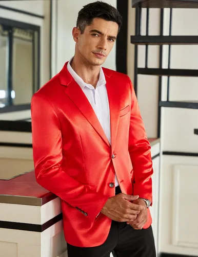 Vista 2 de COOFANDY Chaqueta de satén brillante con dos botones para hombre, chaqueta de esmoquin sedosa, para boda, baile de graduación, cena