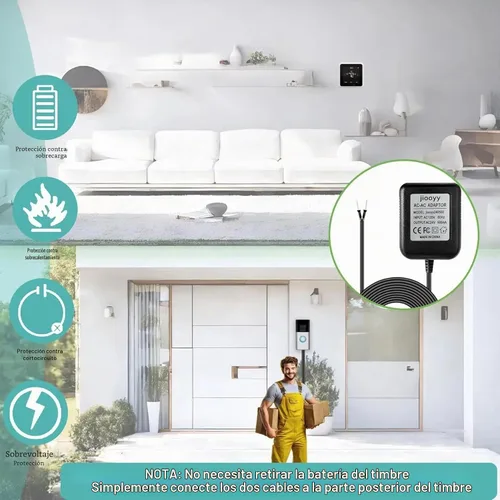 Vista 3 de Adaptador de corriente de timbre de 24 voltios - Adaptador de cable C de 16.4 pies, transformador de timbre compatible con Ring, Nest Hello, Wyze