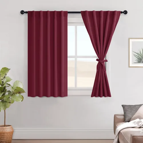 Vista 125 de Hiasan Cortinas opacas negras para dormitorio, cortinas opacas cortas de 45 pulgadas de largo, con aislamiento térmico, bolsillo para barra