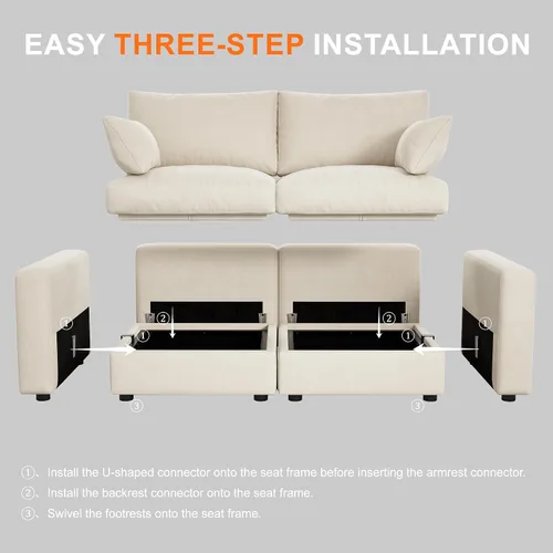Vista 10 de Sofá modular Cloud modular con almacenamiento, sofá nube profundo de gran tamaño, sofá beige para sala de estar, sofá en forma de L de 99 pulgadas