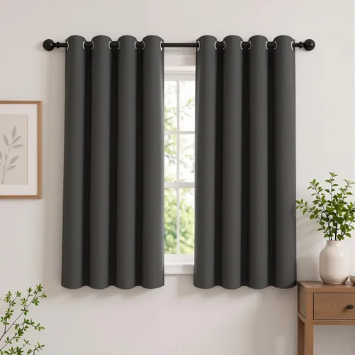 Vista 100 de Cortinas de oscurecimiento de habitación de 45 pulgadas de largo para dormitorio y sala de estar, cortinas térmicas aislantes con ojales