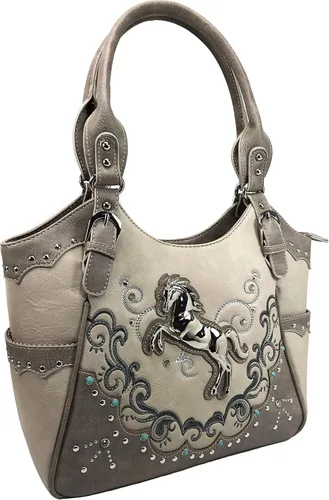 Vista 2 de Zelris Western Mustang - Bolso de mano con bordado de caballo turquesa