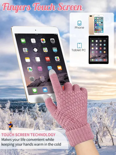 Vista 4 de Juego de 6 guantes de invierno, 3 sombreros de punto de invierno y 3 pares de guantes cálidos para pantalla táctil para mujeres y hombres al aire