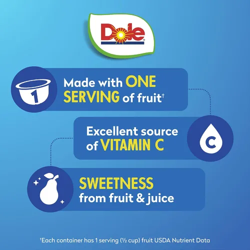 Vista 3 de Dole - Tazones de peras en cubos en jugo 100% de fruta, 4 oz, 24 tazas en total, sin gluten ni lácteos, refrigerios a granel para niños y adultos