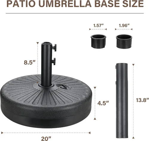 Vista 2 de YSSOA Sombrilla de patio rellenable de 50 libras y 20 pulgadas de capacidad, base redonda, soporte de mercado resistente para césped al aire libre
