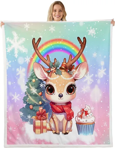 Vista 14 de Manfei Manta de Navidad con árbol de Navidad, muñeco de nieve, copo de nieve, para decoración de habitación de niños y niños, manta de rayas blancas