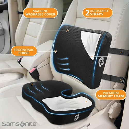 Vista 3 de Samsonite Cojín ergonómico para asiento y cojín de apoyo lumbar, silla de oficina de espuma viscoelástica para soporte de espalda, asiento