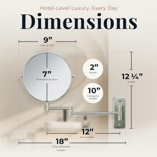 Vista 3 de [Usado] Zadro Espejo de maquillaje para montar en la pared con aumento, espejo plegable de brazo extensible, espejo de tocador para ducha de pared