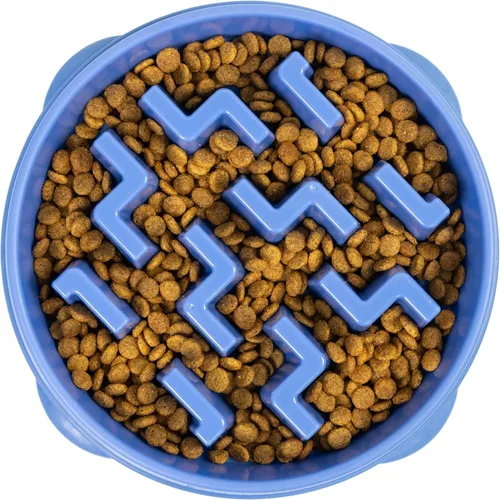 Vista 9 de Outward Hound Fun Feeder Slo Bowl Cuenco para perro de alimentación lenta, mediano/pequeño, color azul