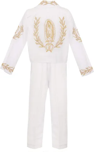 Vista 2 de Conjunto de traje de bautismo para niños de plata blanca Nuestra Señora de Guadalupe Virgen María Charro Mariachi traje de sombrero de boda niños