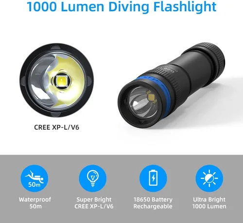 Vista 3 de XTAR D20 1000 lúmenes buceo luz impermeable buceo antorcha submarino buceo luces submarino buceo linterna submarina