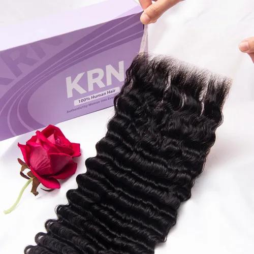 Vista 22 de KRN 5x5 HD Cierre de encaje, 0.1mm Ultra-delgado Invisible Cierre de encaje HD Pequeño Nudo Único Pre-arrancado con Cabello de Bebé 12A Grado