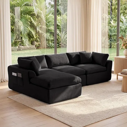 Vista 16 de Sofá nube sin hueso de 111 pulgadas en forma de L con diván, sofá modular de 3 plazas para sala de estar, sofás de felpilla deshuesados de gran Beige