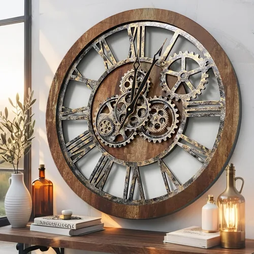 Vista 12 de ImprovingLife El Reloj de Engranajes El Reloj de Pared Original con Engranaje de Movimiento Real Vintage Industrial de Gran Tamaño Rústico de Granja