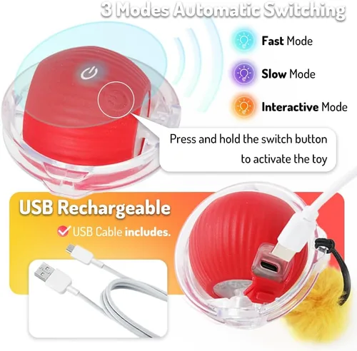 Vista 6 de Juguetes interactivos para gatos de interior, juguete automático de bola que se activa con movimiento, juego de escondite y busca para jugar