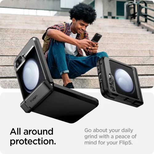 Vista 3 de Spigen Tough Armor Pro [protección de bisagra] diseñada para Galaxy Z Flip 5 Case (2023) - Negro Negro