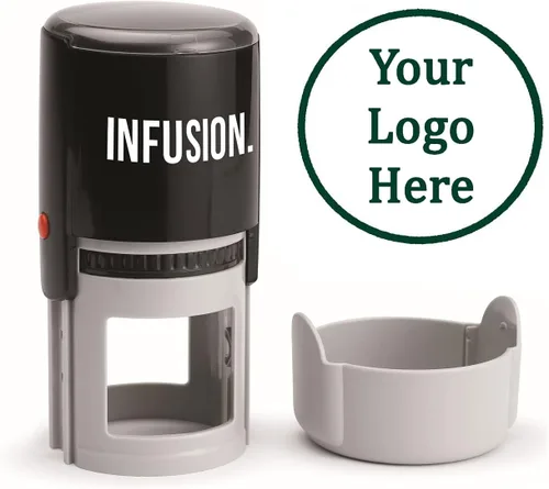 Vista 12 de Infusion Sello de goma autoentintado redondo con logotipo personalizado (2 pulgadas de diámetro), negro