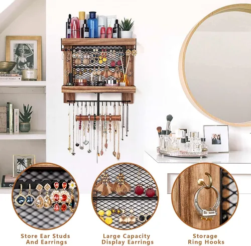 Vista 3 de Pinzoveco Organizador de joyas colgante montado en la pared con soporte organizador de joyas de pared para collares, pulseras, aretes, anillos