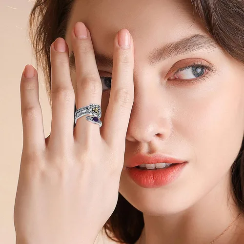 Vista 2 de Anillo de cuchara de plata de ley, anillos gruesos de abeja de oro para mujer, anillo de turquesa ajustable