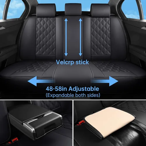 Vista 5 de Juego completo de 5 fundas de asiento de automóvil, fundas de asiento impermeables de cuero para autos, SUV, camiones, transpirables