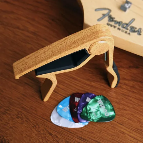 Vista 8 de WINGO Cejilla de guitarra para guitarra acústica y eléctrica con 5 púas, Burlywood