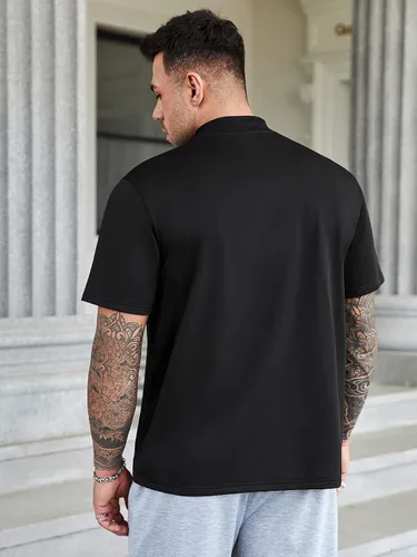 Vista 2 de RLOKK Camisas para hombres y hombres, con bordado de letras y cuello alto falso (color negro, talla 5XL)