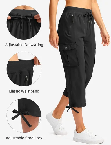 Vista 3 de Soothfeel Pantalones capri tipo cargo para mujer con 6 bolsillos, ligeros, de secado rápido, para viajes, senderismo, verano, para mujer