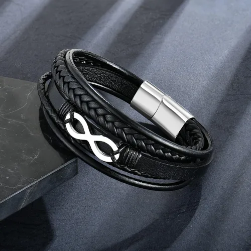 Vista 5 de Raymard Pulsera de cuero multicapa para hombre, 8.5 pulgadas, color negro o marrón, para hombre