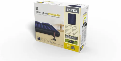 Vista 3 de Juego de colchón inflable mullido clásico Intex con 2 almohadas y bomba manual doble rápida, 2 plazas