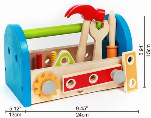 Vista 3 de Caja de herramientas Hape de madera del niño y juego de accesorios