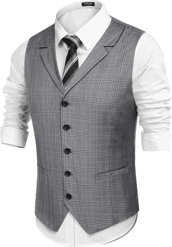Vista 5 de COOFANDY Chaleco de traje de negocios para hombre, ajustado, para boda, fiesta, cena