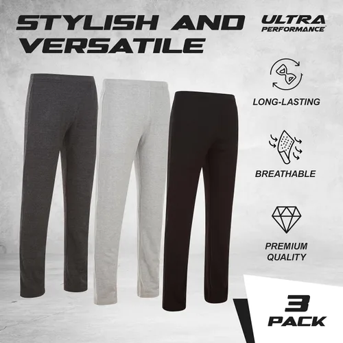 Vista 5 de Ultra Performance 3 Pack Mens Fleece Wide Leg Sweatpants with Pockets, Open Bottom Workout Sweatpants for Men