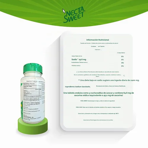 Vista 6 de Necta Sweet Tabletas de sacarina de 1 grano para 1000 tabletas, paquete