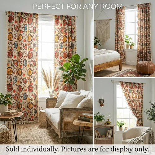 Vista 3 de VOGOL Cortinas con textura de lino con estampado floral bohemio, 59 x 63, 1 panel